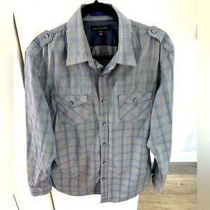Banana Republic Western Cowboy Long Sleeve button-down Shirt Blue Grey Large